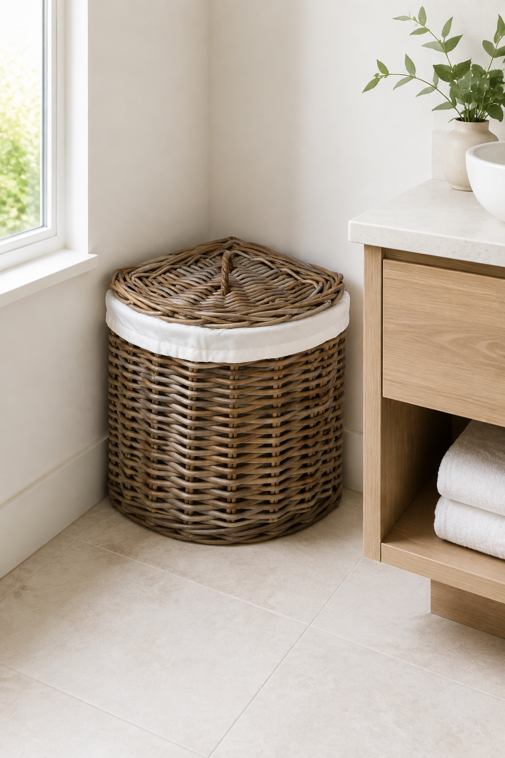 Corner Rattan Laundry Basket
