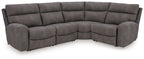 Next-Gen Durapella L-shaped reclining sectional in dark gray faux leather with power recline controls