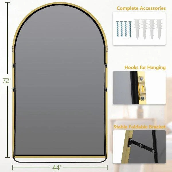 Gold Arched Floor Mirror