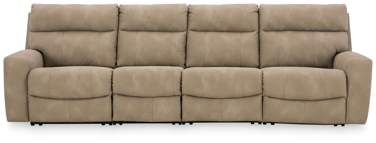 Next-Gen Durapella 4-seat reclining sectional in beige faux leather