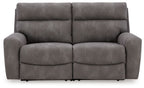 Next-Gen Durapella reclining loveseat in dark gray faux leather, front view