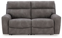 Next-Gen Durapella reclining loveseat in dark gray faux leather, front view